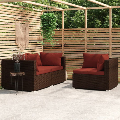 Set Divani da Giardino con Cuscini 3 pz in Polyrattan Marrone - homemem39