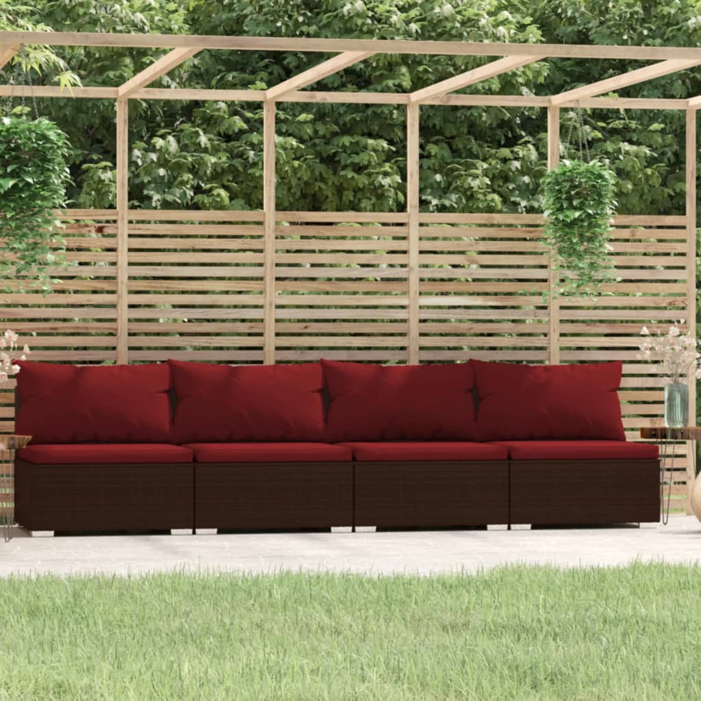 Divano a 4 Posti con Cuscini in Polyrattan Marrone | homemem39