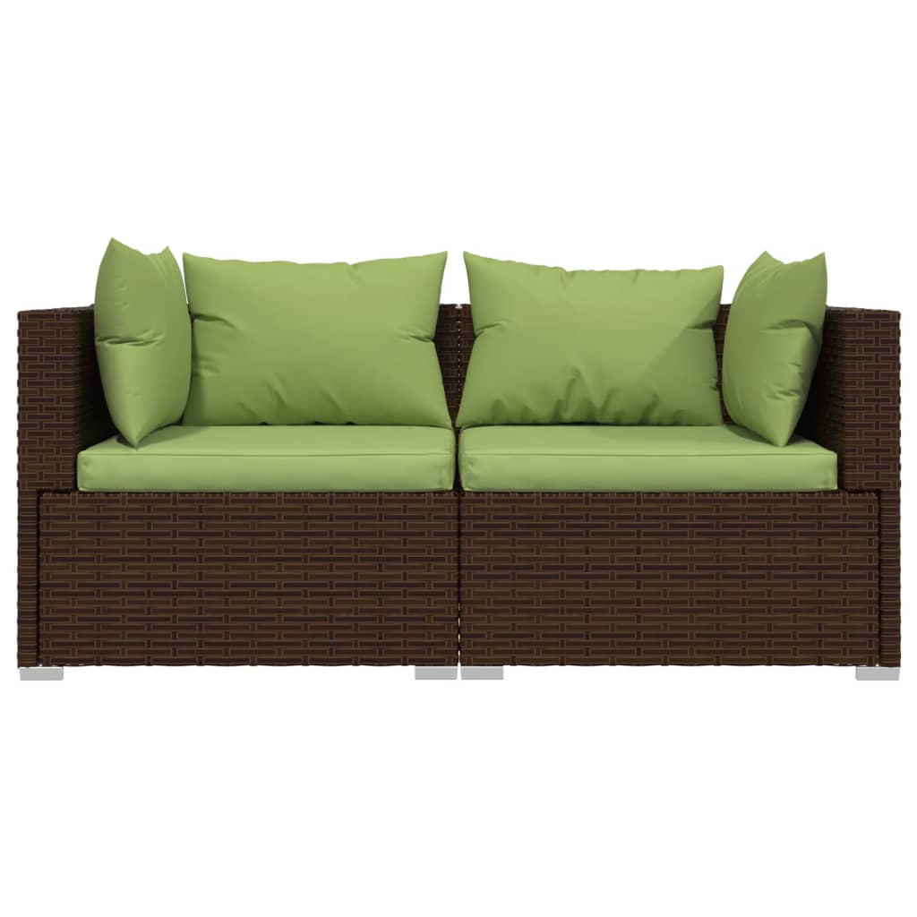 Divano a 2 Posti con Cuscini in Polyrattan Marrone | homemem39