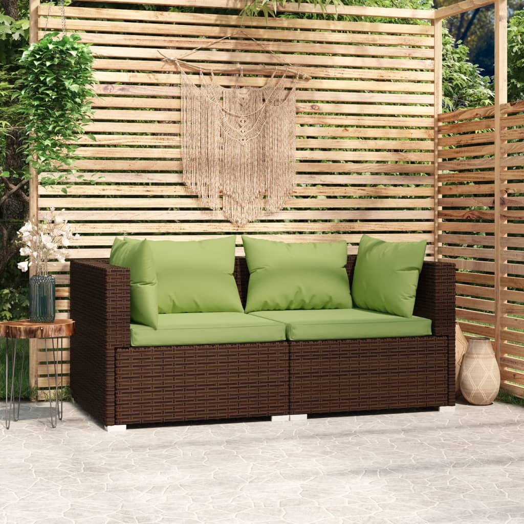 Divano a 2 Posti con Cuscini in Polyrattan Marrone | homemem39