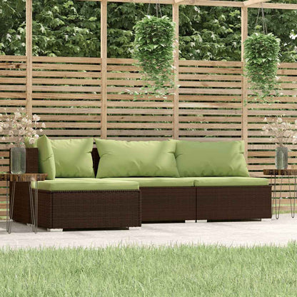 Set Mobili da Giardino 4 pz con Cuscini in Polyrattan Marrone - homemem39