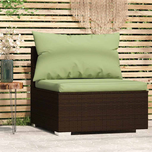 Divano Centrale da Giardino con Cuscini in Polyrattan Marrone | homemem39