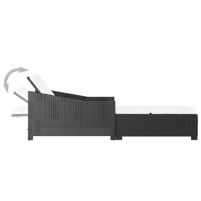 Lettino Prendisole con Cuscino Bianco Crema in Polyrattan Nero - homemem39