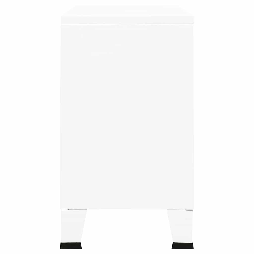 Credenza Bianca Industriale 105x35x62 cm in Metallo e Vetro