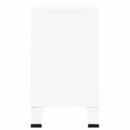 Credenza Bianca Industriale 105x35x62 cm in Metallo e Vetro