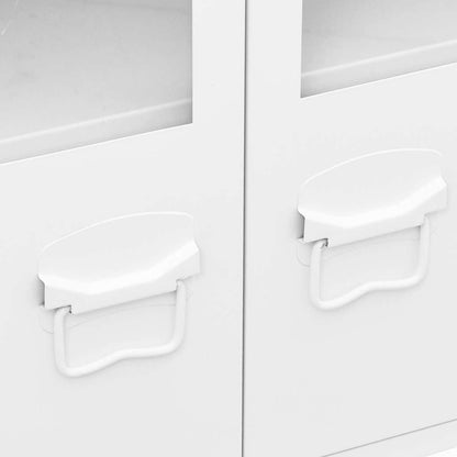 Credenza Bianca Industriale 105x35x62 cm in Metallo e Vetro