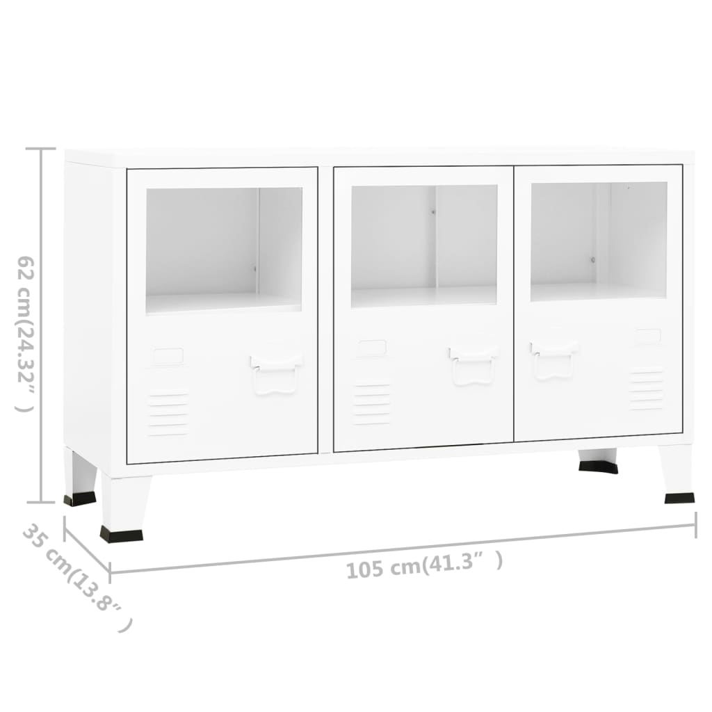 Credenza Bianca Industriale 105x35x62 cm in Metallo e Vetro