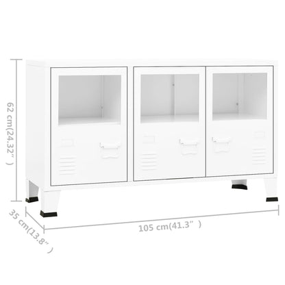 Credenza Bianca Industriale 105x35x62 cm in Metallo e Vetro