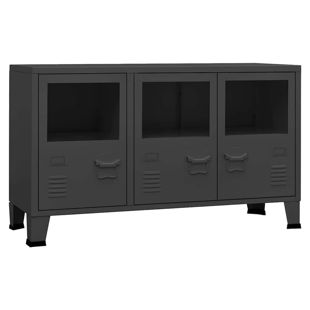 Credenza Antracite Industriale 105x35x62 cm in Metallo e Vetro | homemem39