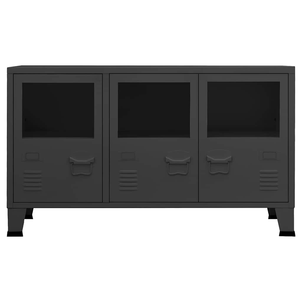 Credenza Antracite Industriale 105x35x62 cm in Metallo e Vetro | homemem39
