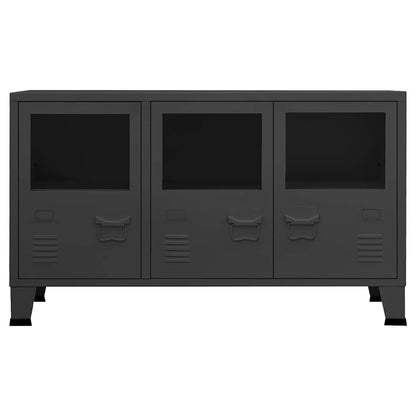 Credenza Antracite Industriale 105x35x62 cm in Metallo e Vetro | homemem39