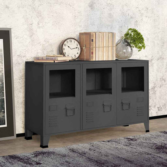 Credenza Antracite Industriale 105x35x62 cm in Metallo e Vetro | homemem39