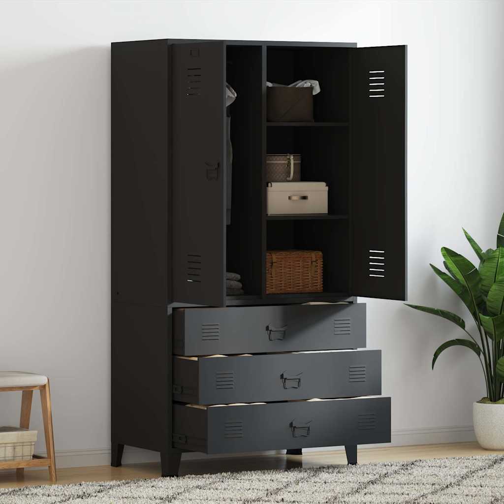 Armadio Industriale Nero 90x50x180 cm in Metallo