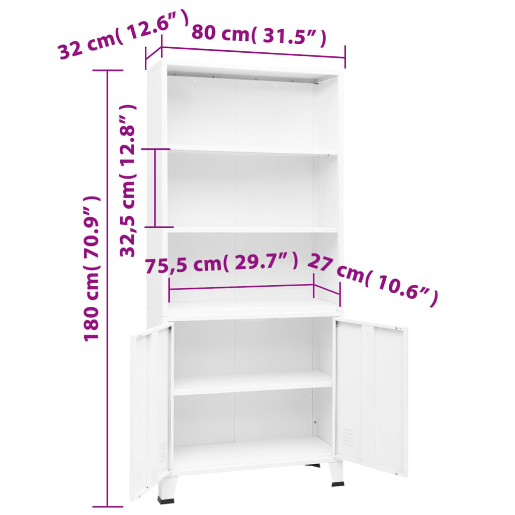 Libreria Industriale Bianca 80x32x180 cm in Acciaio | homemem39
