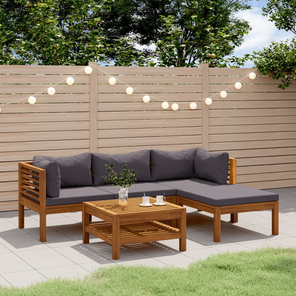 Set Divani da Giardino 5 pz con Cuscini in Massello di Acacia | homemem39