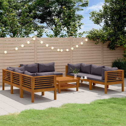 Set Divani da Giardino 9 pz con Cuscini in Massello di Acacia | homemem39