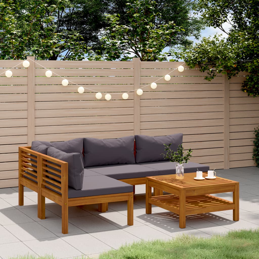 Set Divani da Giardino 5 pz con Cuscini in Massello di Acacia