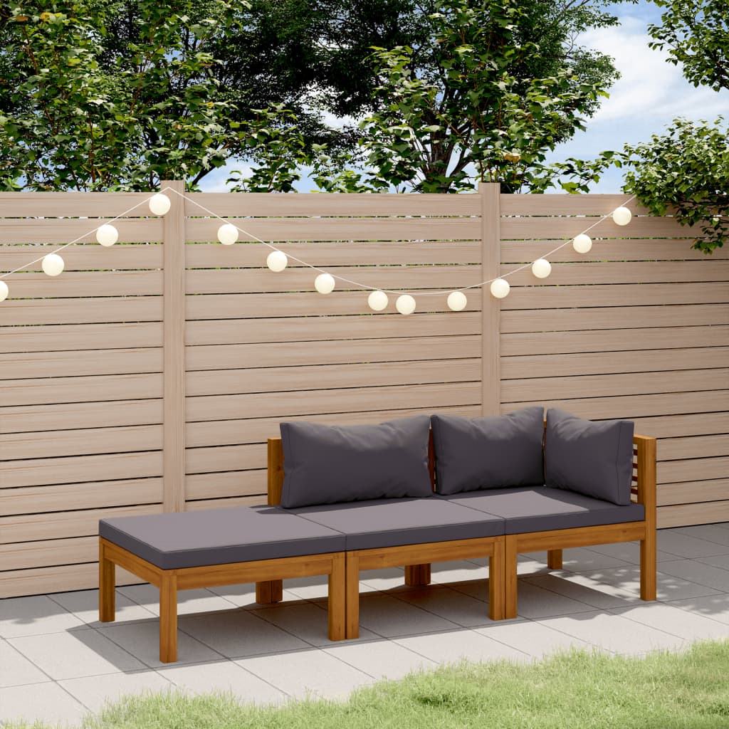 Set Divani da Giardino 3 pz con Cuscini in Massello di Acacia - homemem39