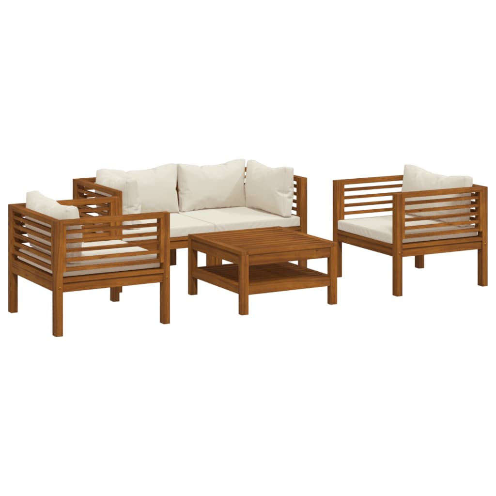 Set Divani da Giardino 5 pz con Cuscini Crema in Legno Acacia - homemem39