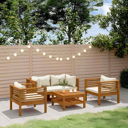 Set Divani da Giardino 5 pz con Cuscini Crema in Legno Acacia