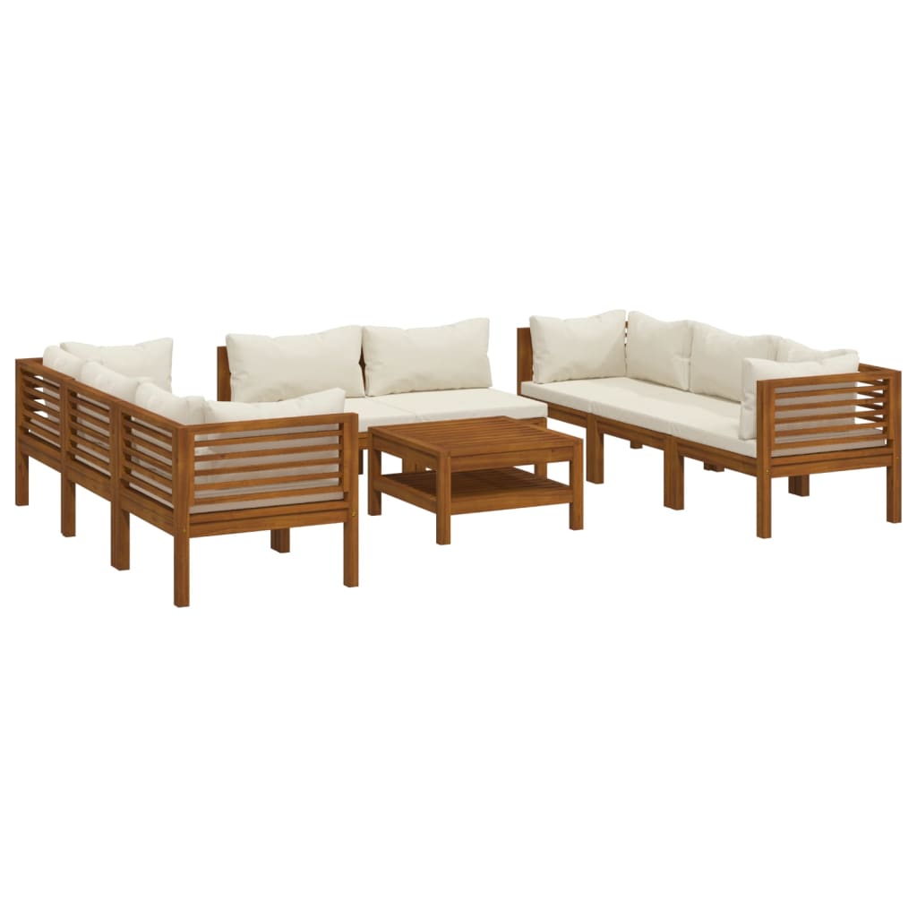 Set Divani da Giardino 9 pz con Cuscini Crema in Legno Acacia - homemem39