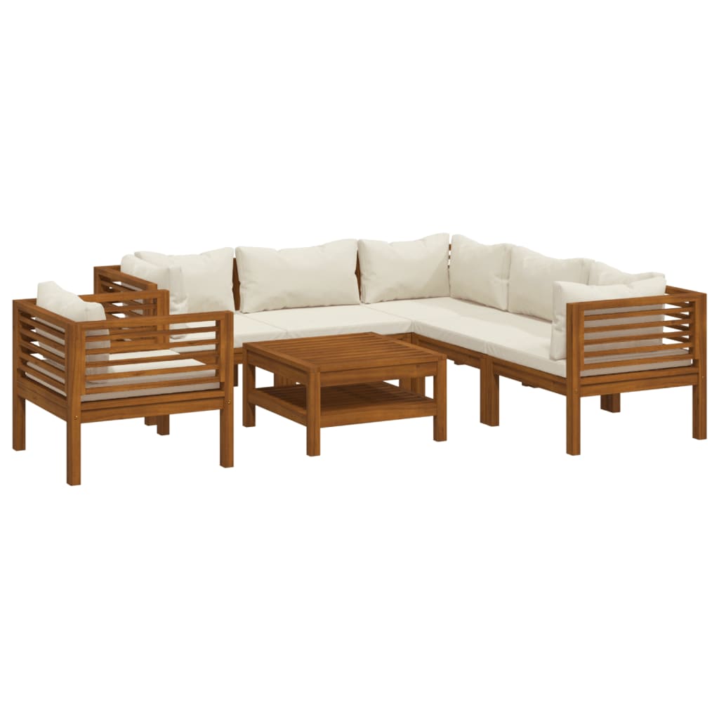 Set Divani da Giardino 7 pz con Cuscini Crema in Legno Acacia - homemem39