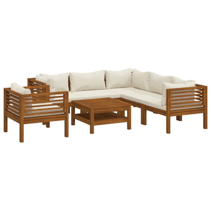 Set Divani da Giardino 7 pz con Cuscini Crema in Legno Acacia - homemem39