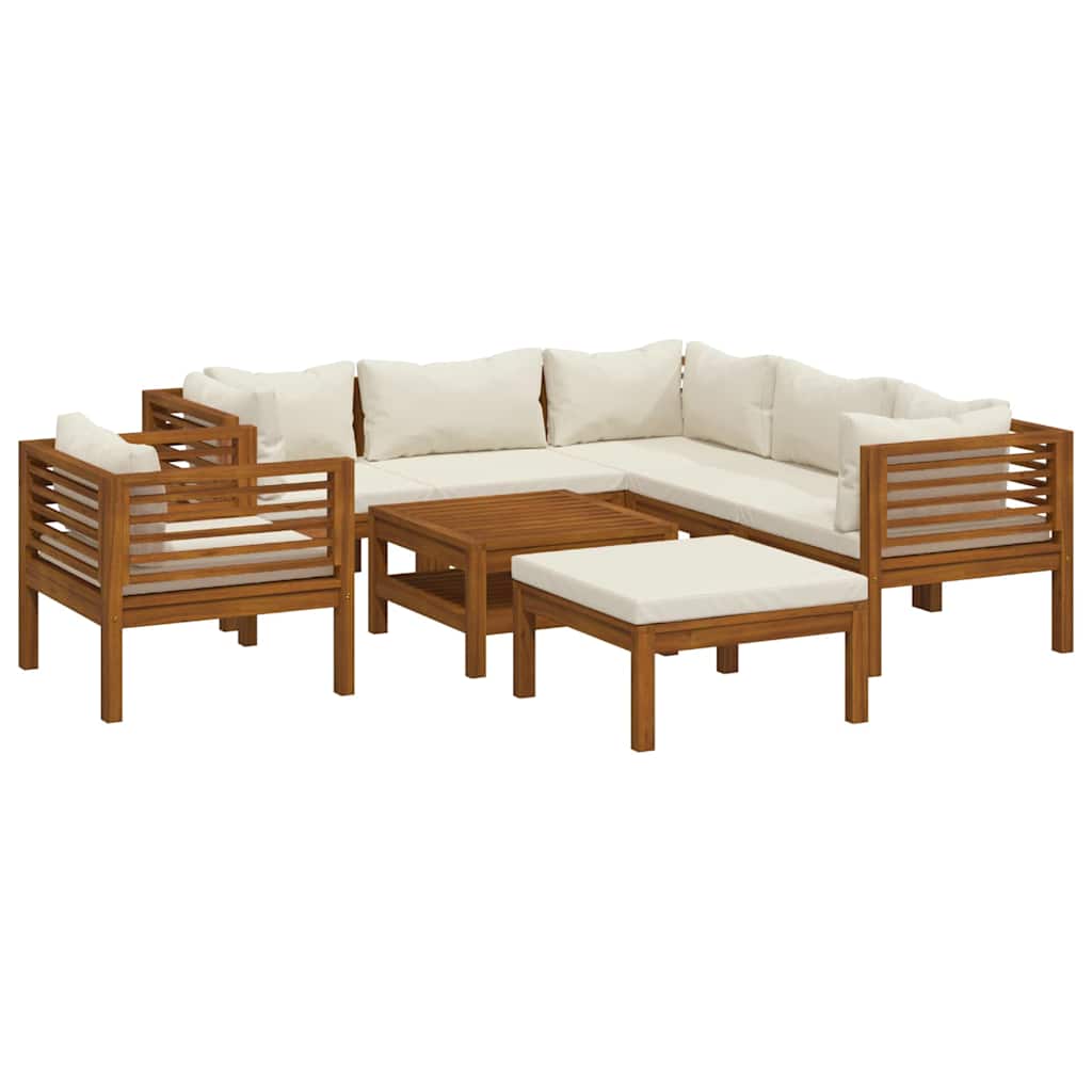 Set Divani da Giardino 8 pz con Cuscini Crema in Legno Acacia | homemem39