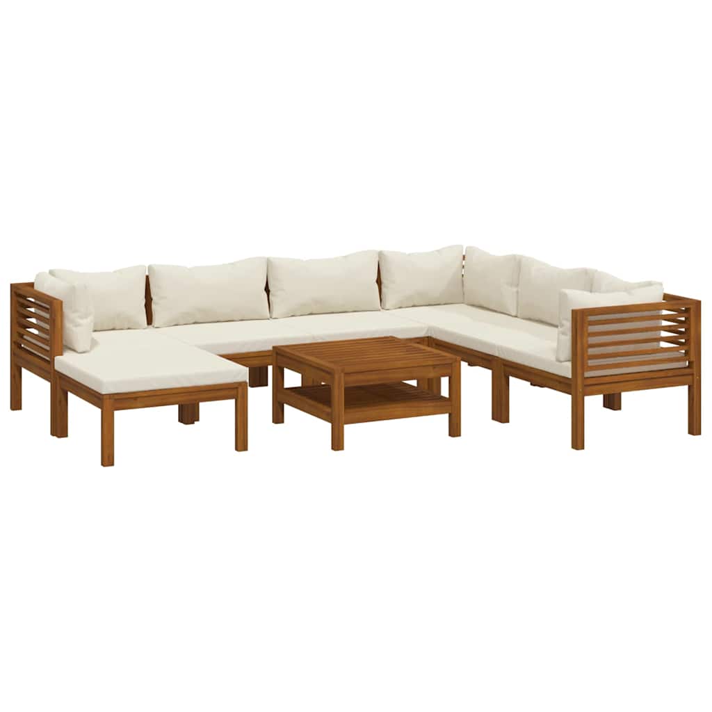 Set Divani da Giardino 8 pz con Cuscini Crema in Legno Acacia | homemem39