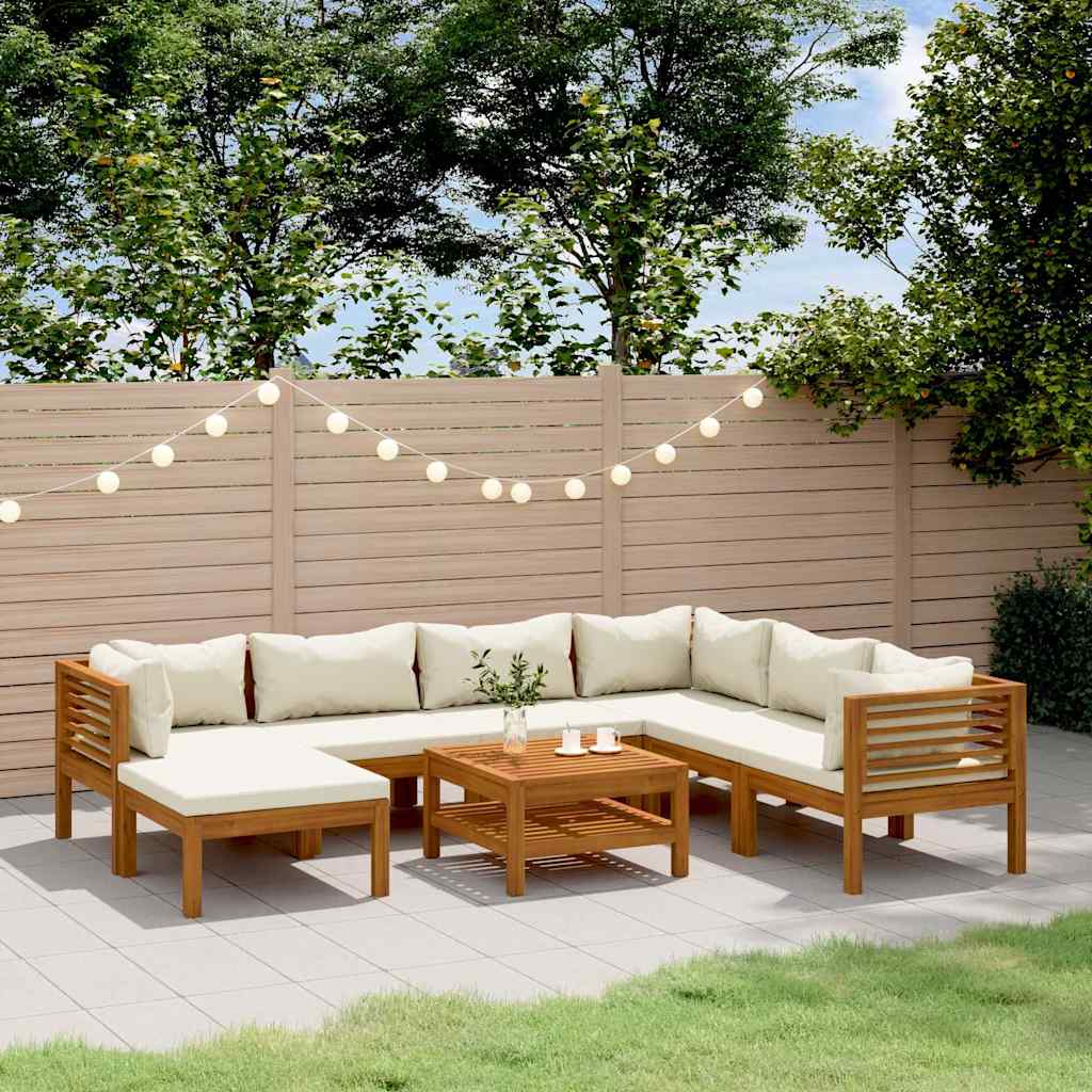 Set Divani da Giardino 8 pz con Cuscini Crema in Legno Acacia | homemem39