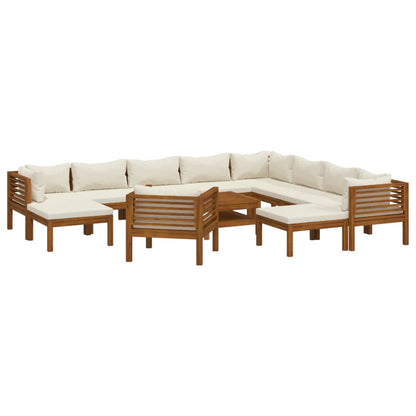 Set Divani da Giardino 12 pz con Cuscini Crema in Legno Acacia | homemem39