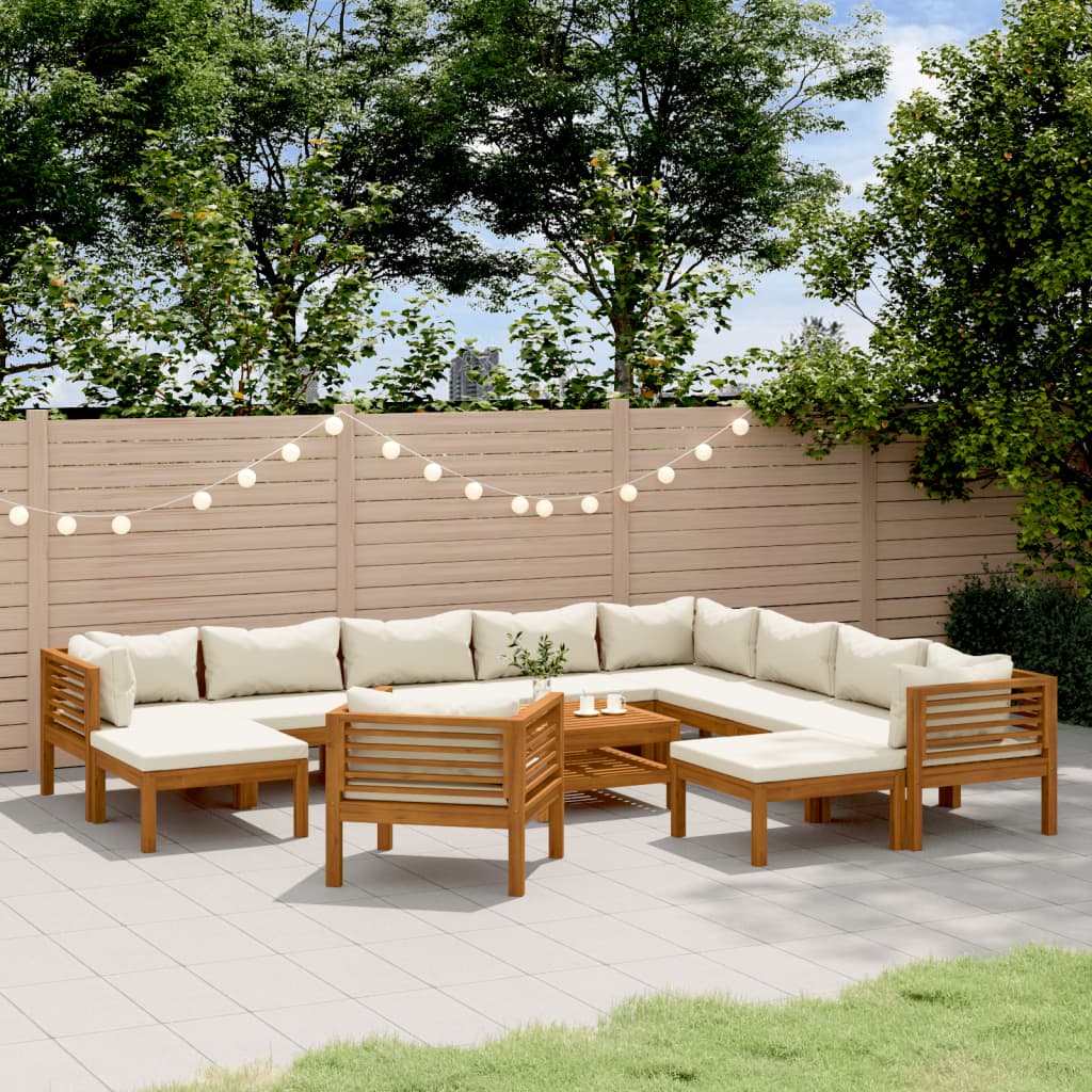 Set Divani da Giardino 12 pz con Cuscini Crema in Legno Acacia | homemem39