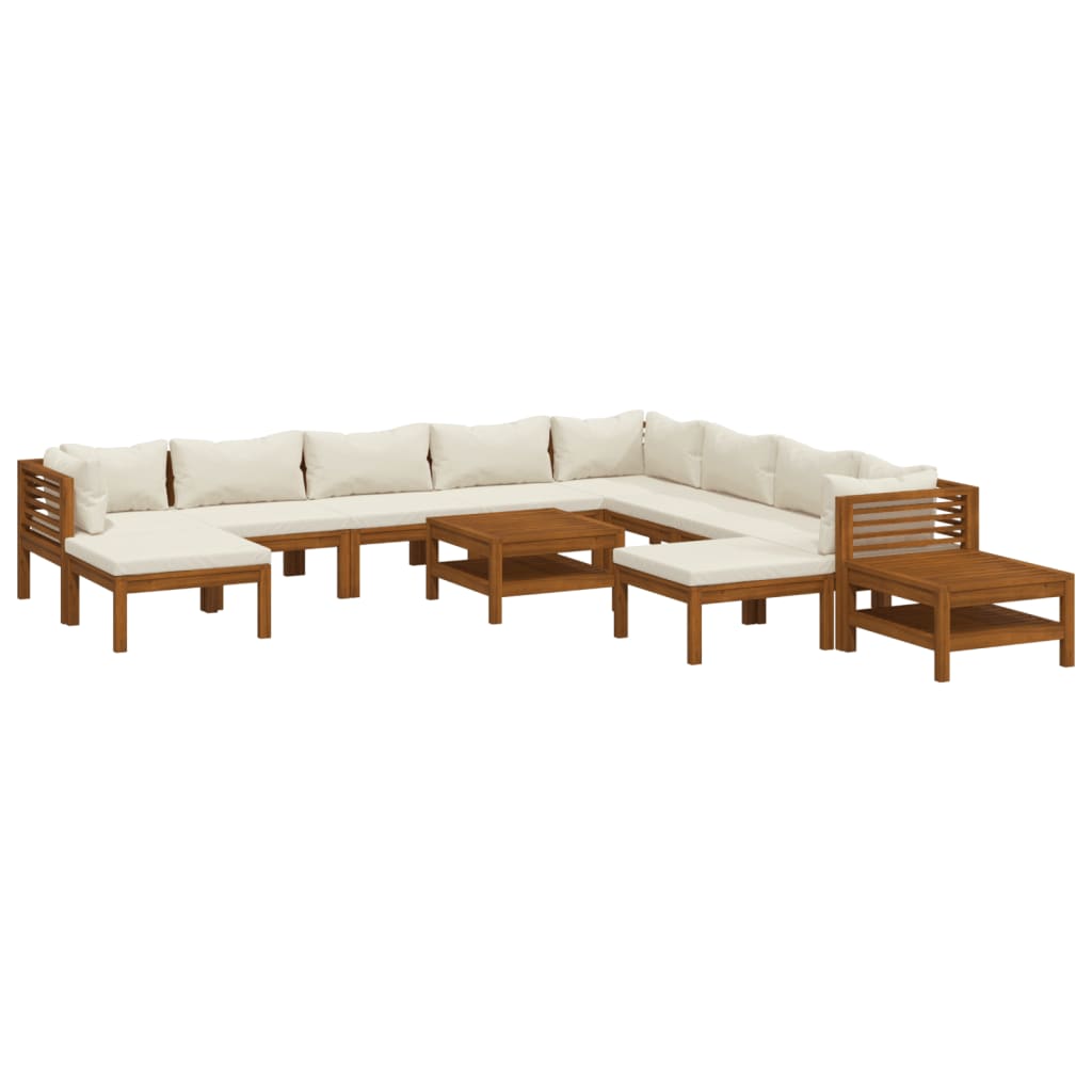 Set Divani da Giardino 12 pz con Cuscini Crema in Legno Acacia | homemem39