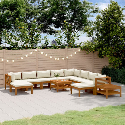 Set Divani da Giardino 12 pz con Cuscini Crema in Legno Acacia | homemem39
