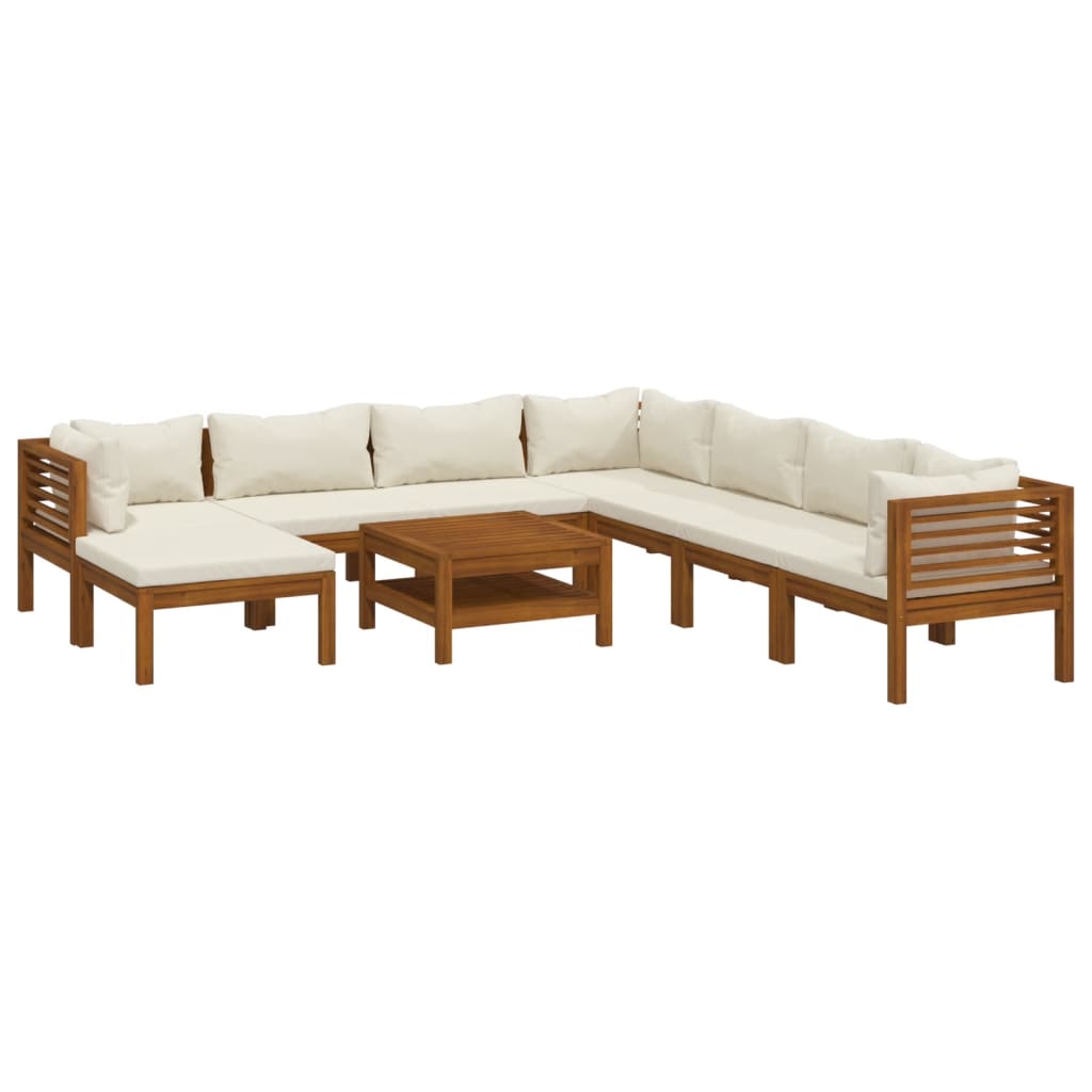 Set Divani da Giardino 9 pz con Cuscini Crema in Legno Acacia | homemem39