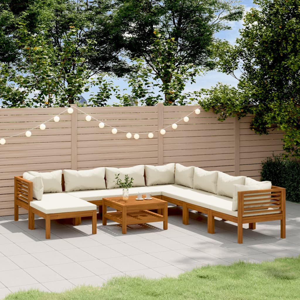 Set Divani da Giardino 9 pz con Cuscini Crema in Legno Acacia | homemem39