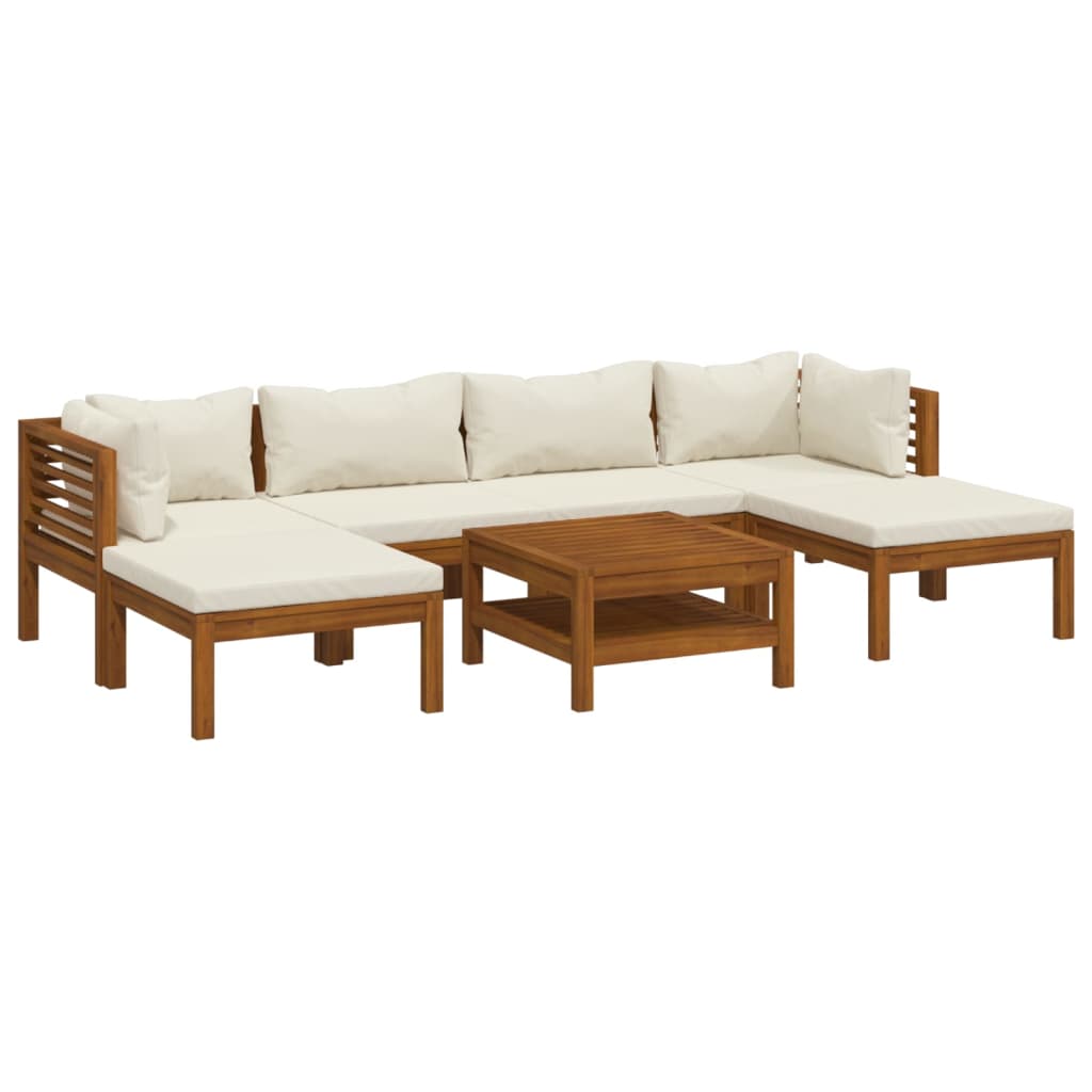 Set Divani da Giardino 7 pz con Cuscini Crema in Legno Acacia | homemem39