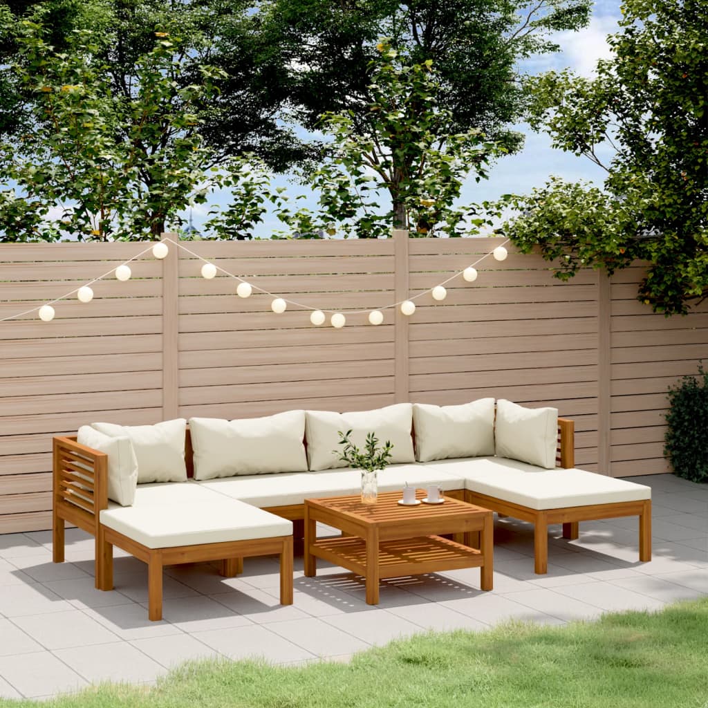 Set Divani da Giardino 7 pz con Cuscini Crema in Legno Acacia | homemem39