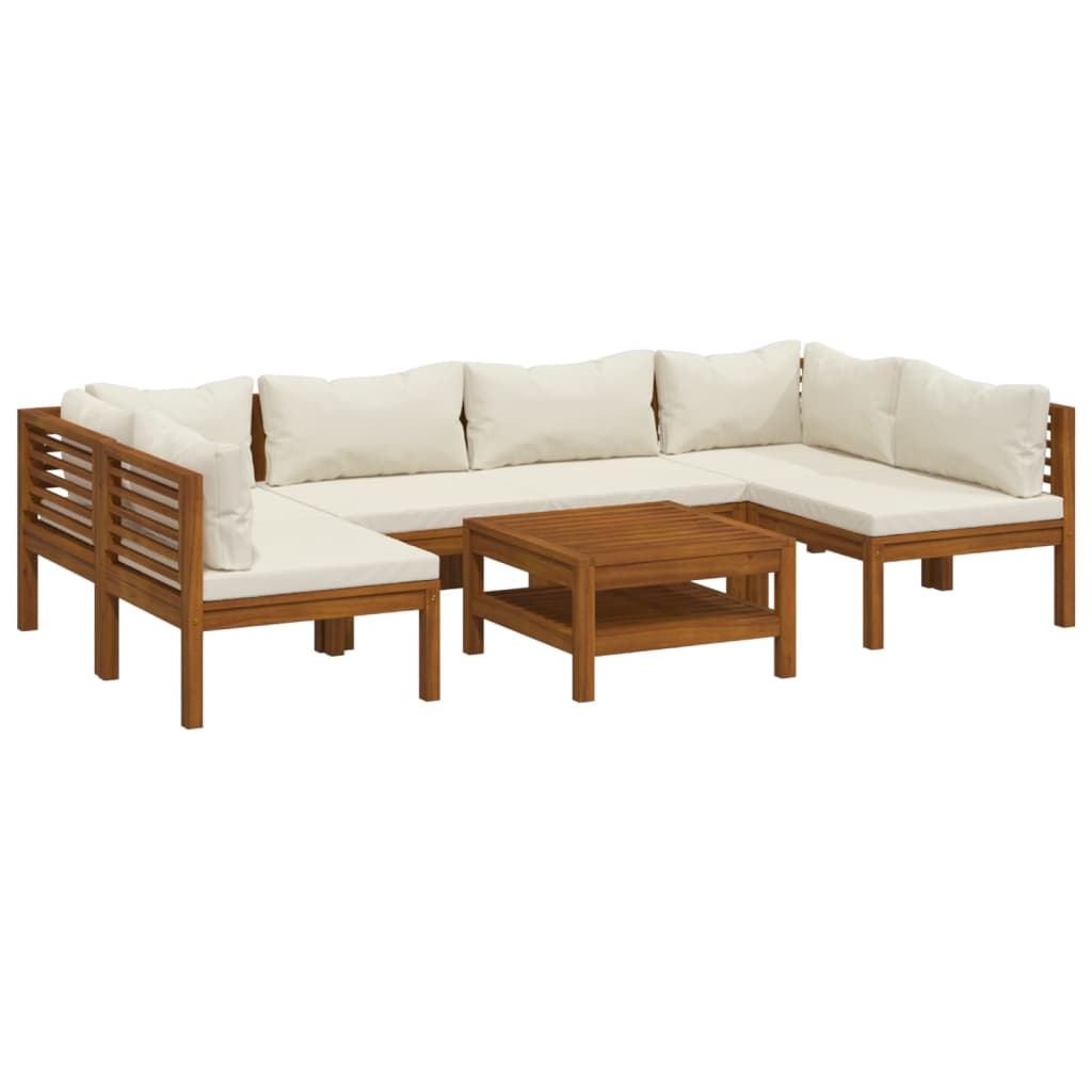 Set Divani da Giardino 7 pz con Cuscini Crema in Legno Acacia | homemem39
