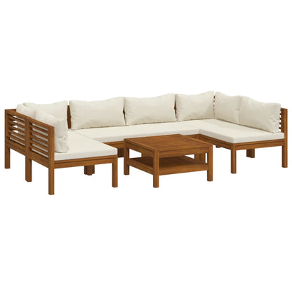 Set Divani da Giardino 7 pz con Cuscini Crema in Legno Acacia | homemem39
