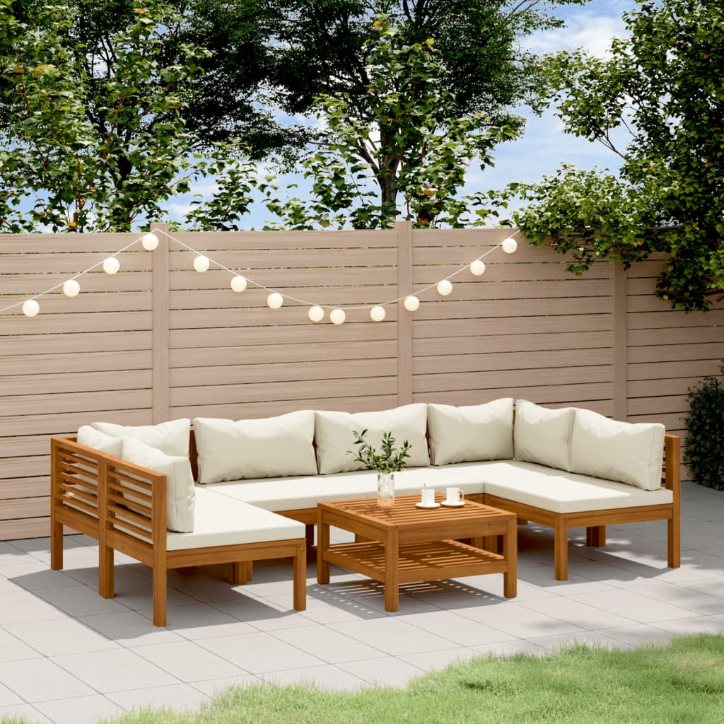 Set Divani da Giardino 7 pz con Cuscini Crema in Legno Acacia | homemem39