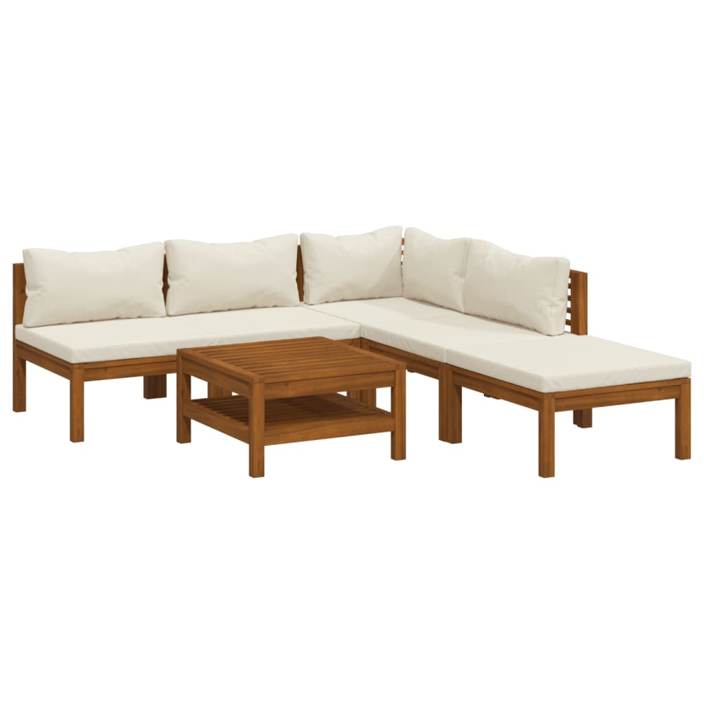 Set Divani da Giardino 6 pz con Cuscini Crema in Legno Acacia | homemem39