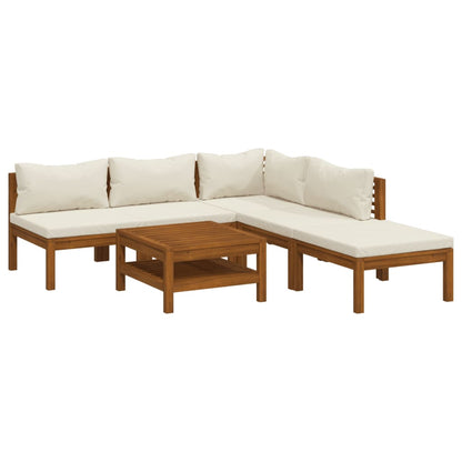 Set Divani da Giardino 6 pz con Cuscini Crema in Legno Acacia | homemem39