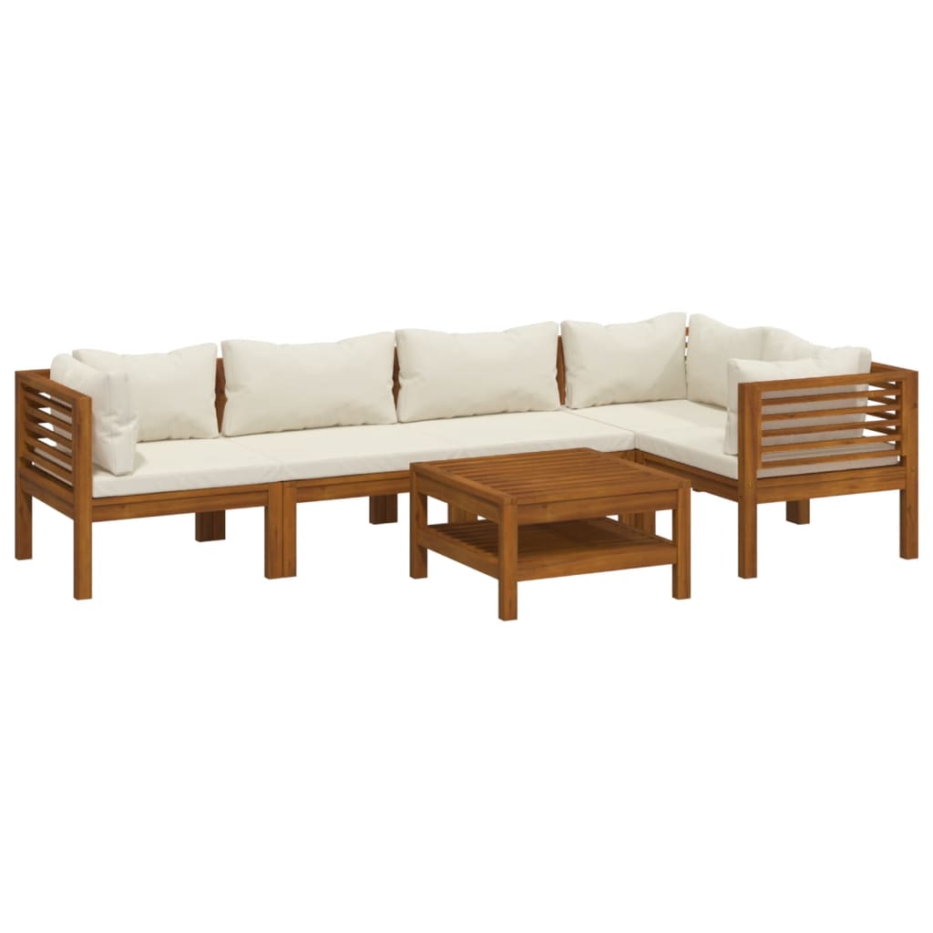 Set Divani da Giardino 6 pz con Cuscini Crema in Legno Acacia - homemem39