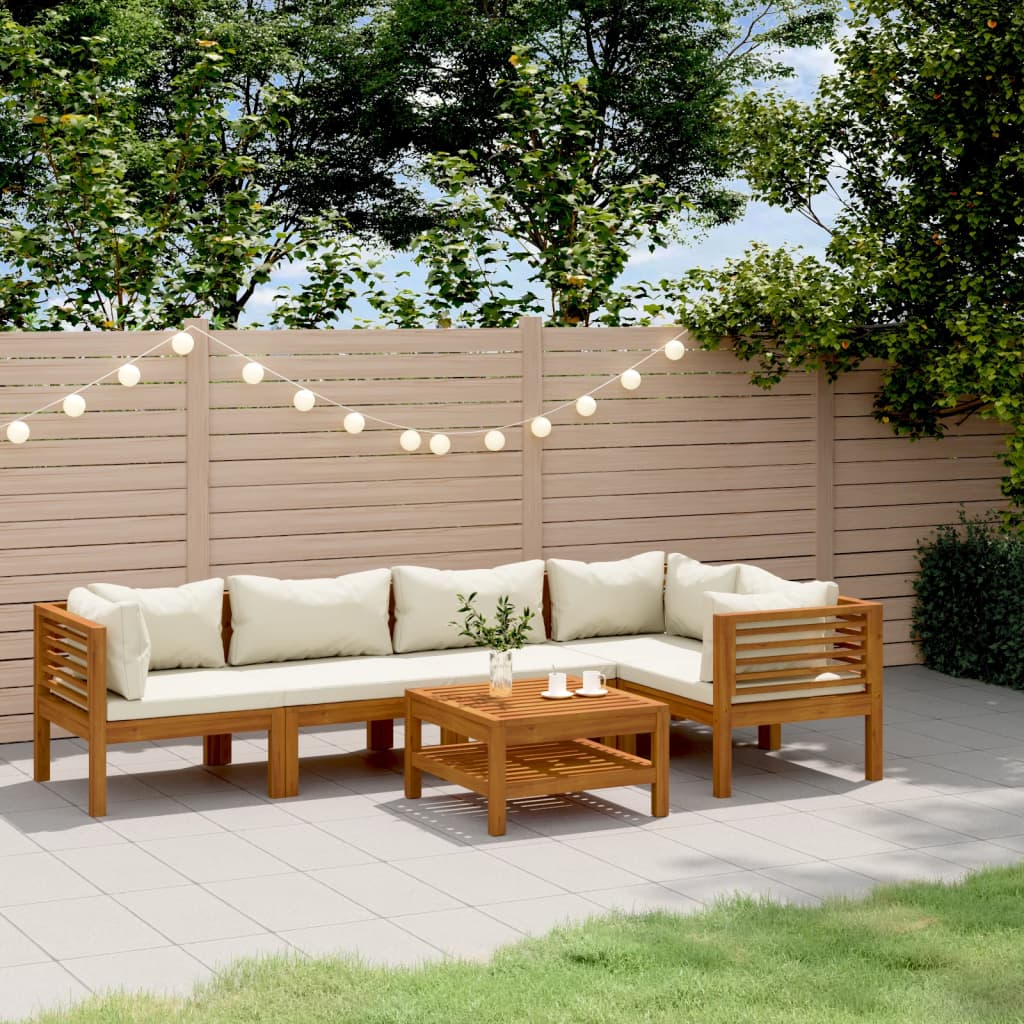 Set Divani da Giardino 6 pz con Cuscini Crema in Legno Acacia | homemem39