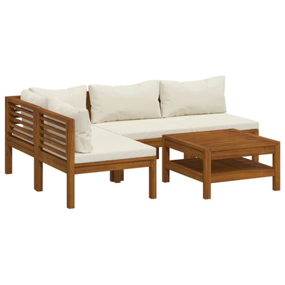 Set Divani da Giardino 5 pz con Cuscini Crema in Legno Acacia | homemem39