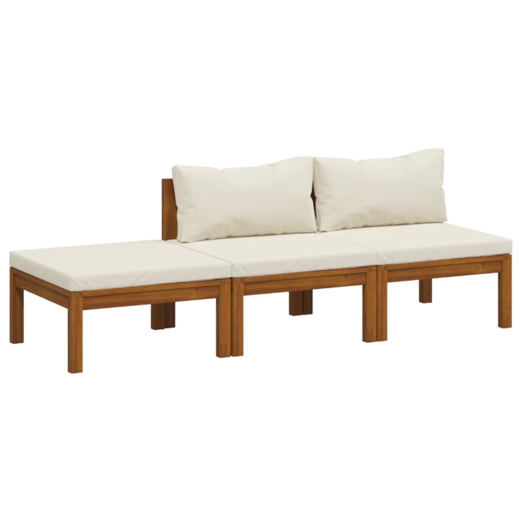 Set Divani da Giardino 3 pz con Cuscini Crema in Legno Acacia | homemem39