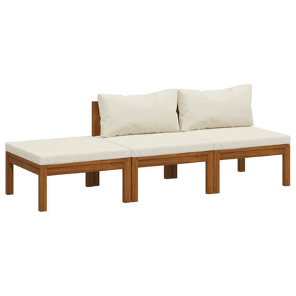 Set Divani da Giardino 3 pz con Cuscini Crema in Legno Acacia | homemem39