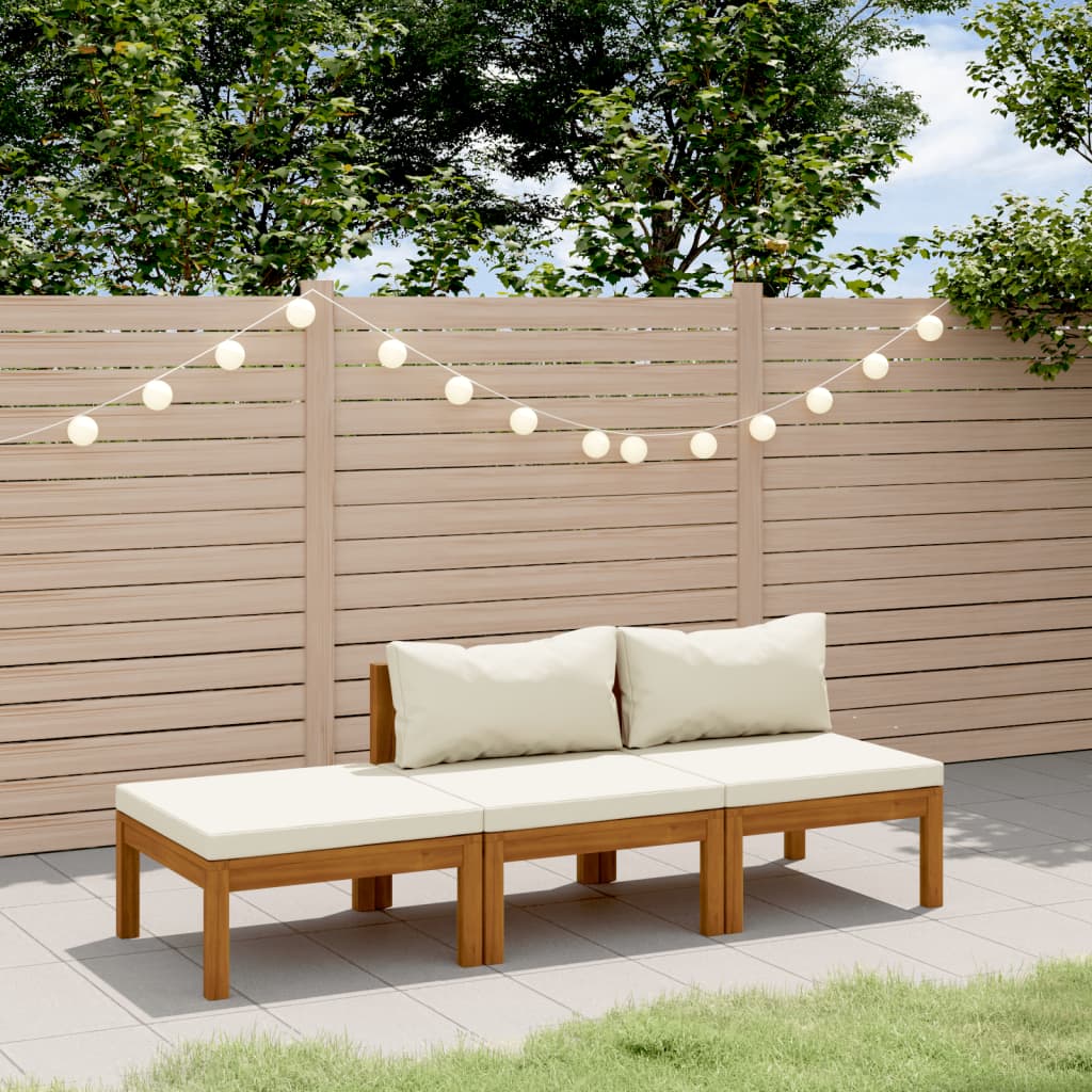 Set Divani da Giardino 3 pz con Cuscini Crema in Legno Acacia | homemem39