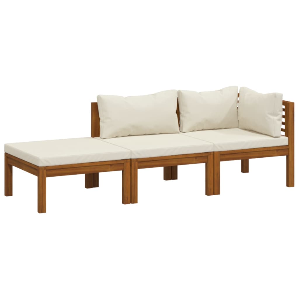 Set Divani da Giardino 3 pz con Cuscini Crema in Legno Acacia | homemem39